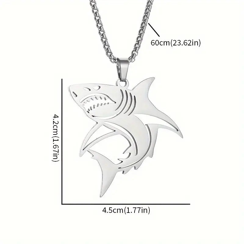 Stainless Steel Shark Pendant Necklace.