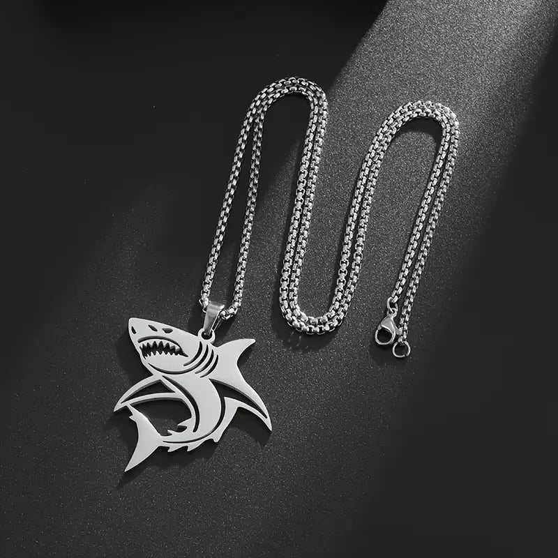 Stainless Steel Shark Pendant Necklace.