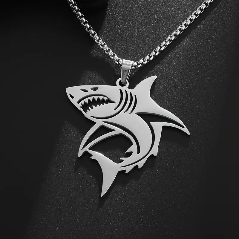 Stainless Steel Shark Pendant Necklace.