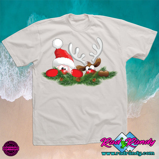 Peeping Santa & Reindeer. PNG Digital Print file.