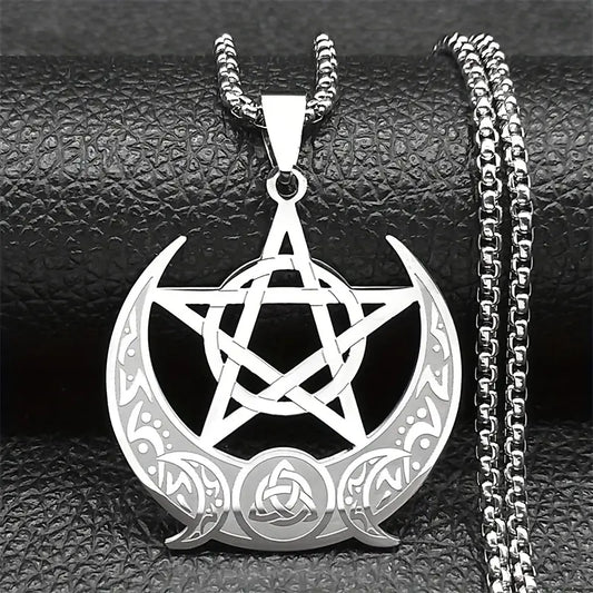 Witch Knot Pentagram Triple Moon Goddess Necklace