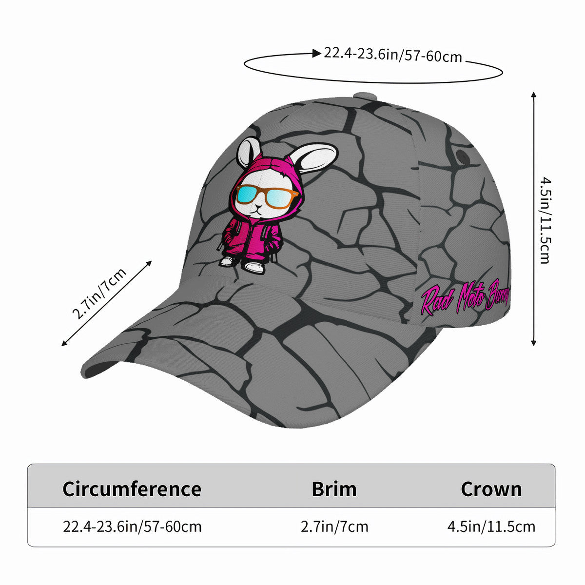 Rad Moto Bunny, Cracked, Baseball Cap