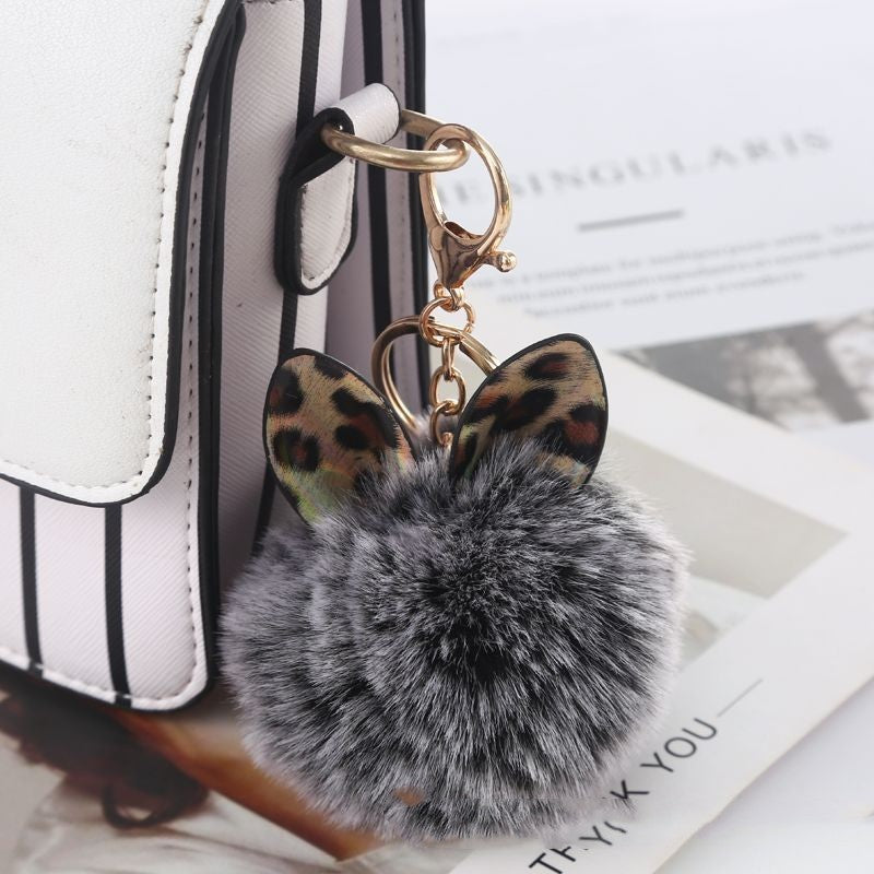 Leopard Print Fur Ball Keychain
