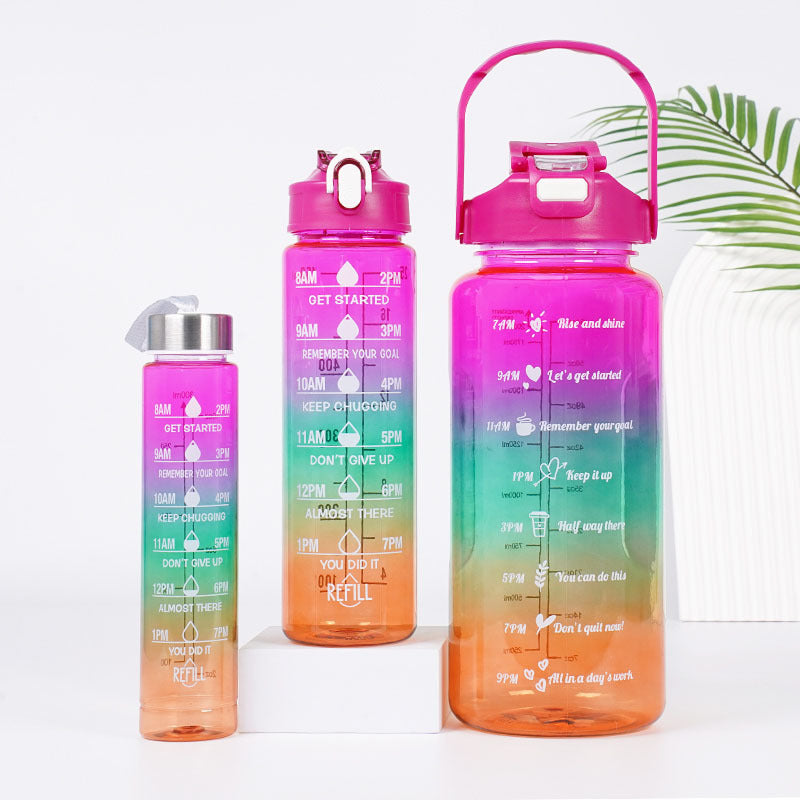 3-in-1 Gradient Color Motivational Water Bottles Set