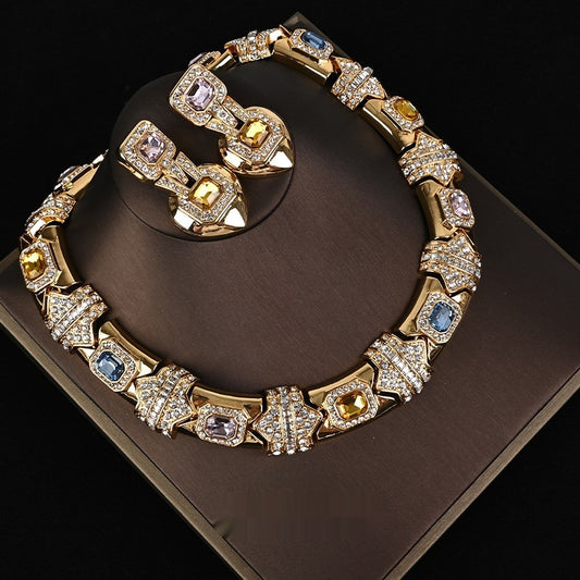 Vintage Court Style Geometric Necklace & Earrings Suit