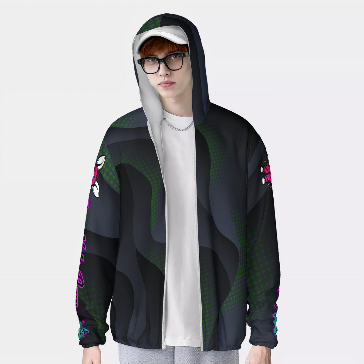 Rad Moto Bunny Dark Night, Lightweight Zipper Hoodie