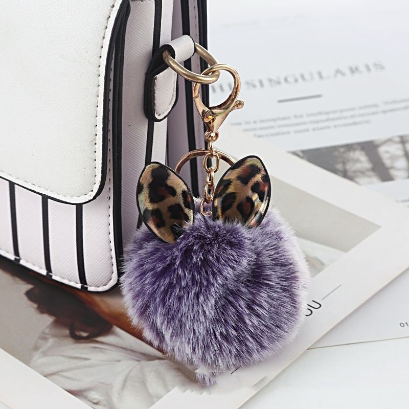 Leopard Print Fur Ball Keychain