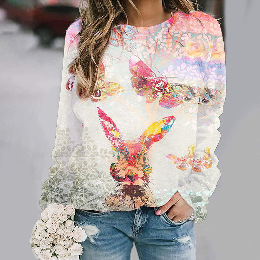 Women's Bunny Print Long Sleeve T Shirt