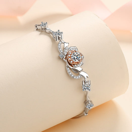 Rose Silver Inlaid Moissanite Bracelet