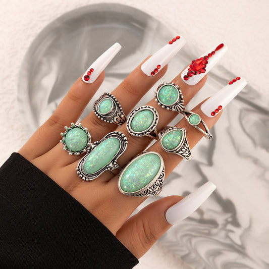 Geometric Opal Gem 8-piece Set of Rings