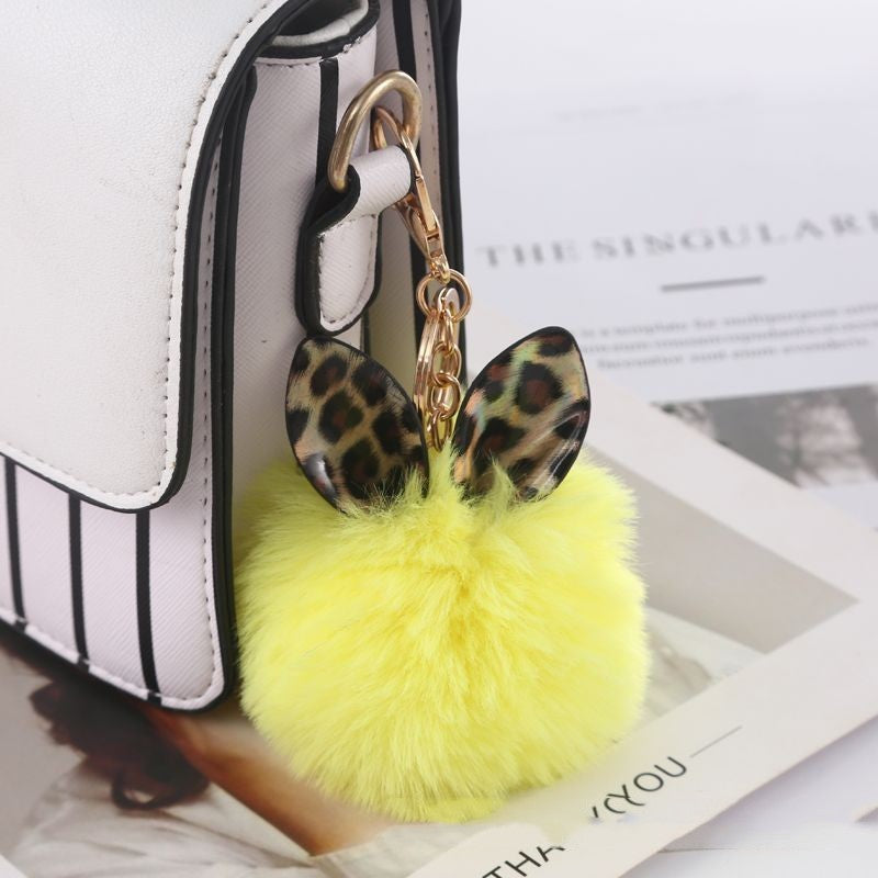 Leopard Print Fur Ball Keychain