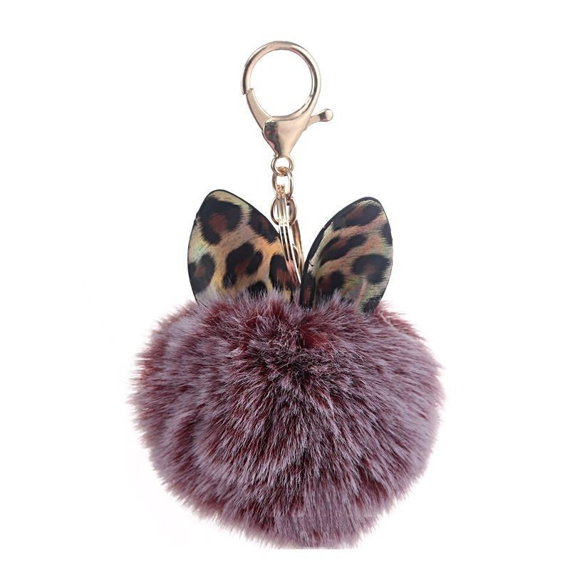 Leopard Print Fur Ball Keychain