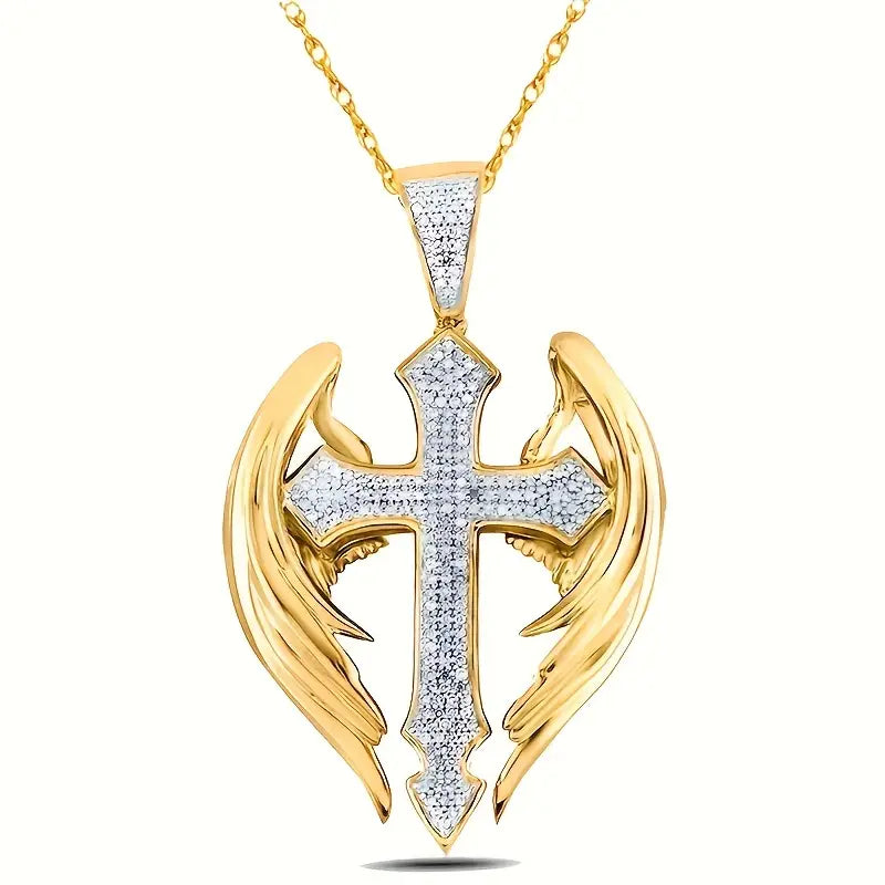 Elegant Rhinestone Angel Cross Necklace
