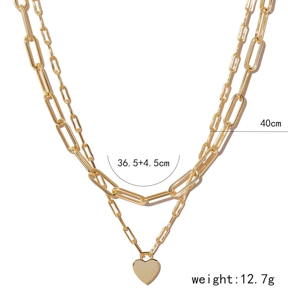 Fashionable And Minimalist Peach Heart Multi-layer Necklace