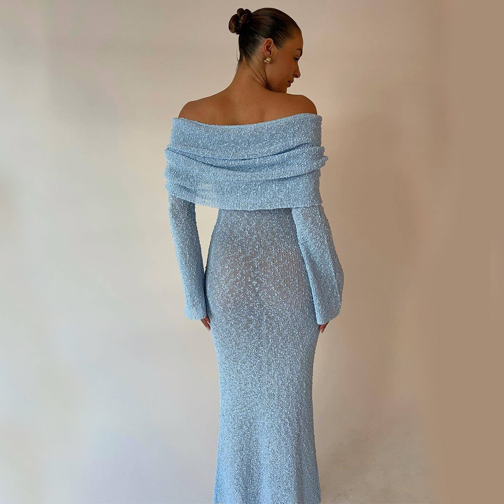 Shoulder Knitted Long-sleeved Dress