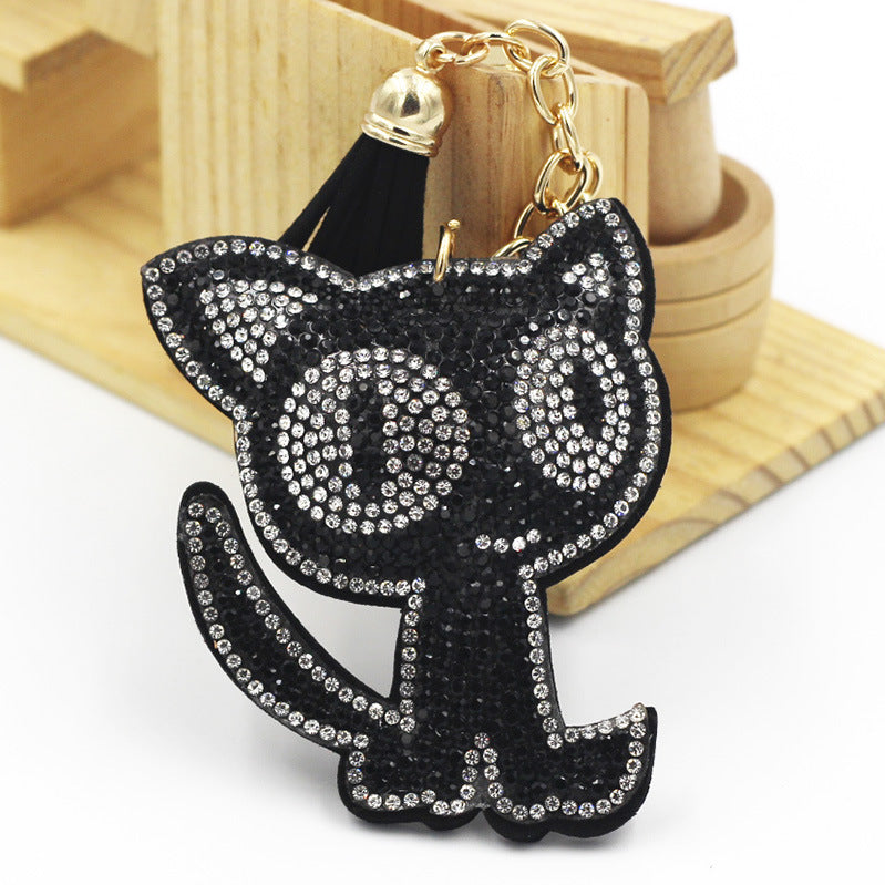 Cute Cat Rhinestone Keychain