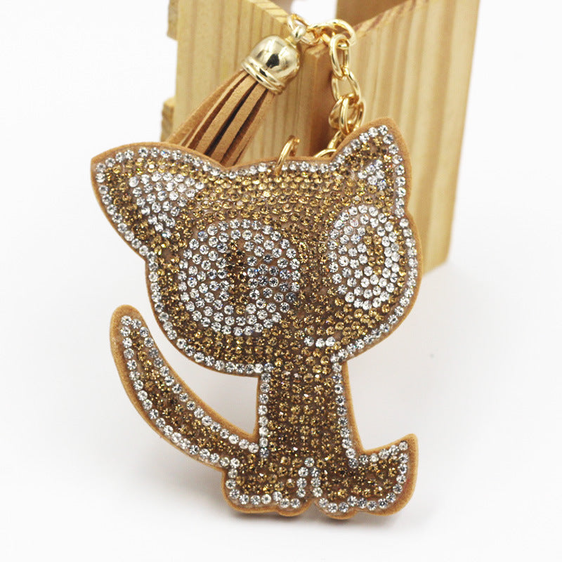 Cute Cat Rhinestone Keychain
