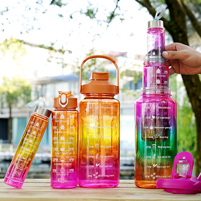 3-in-1 Gradient Color Motivational Water Bottles Set