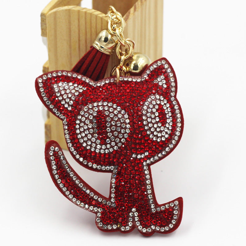 Cute Cat Rhinestone Keychain
