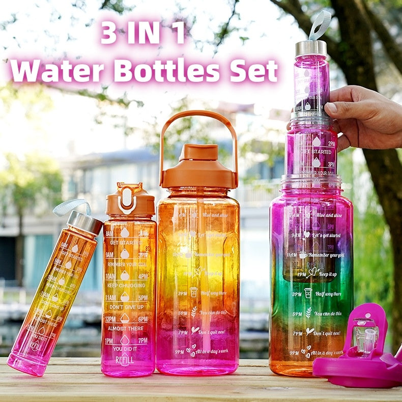 3-in-1 Gradient Color Motivational Water Bottles Set