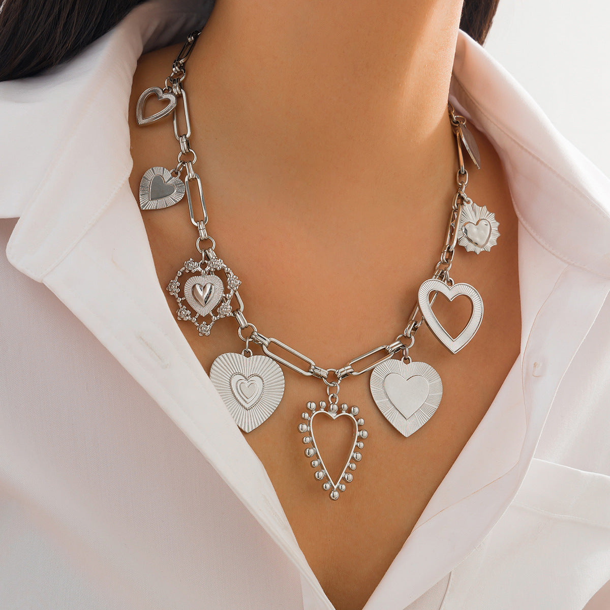 Cold Love Hearts Pendant Clavicle Chain Necklace