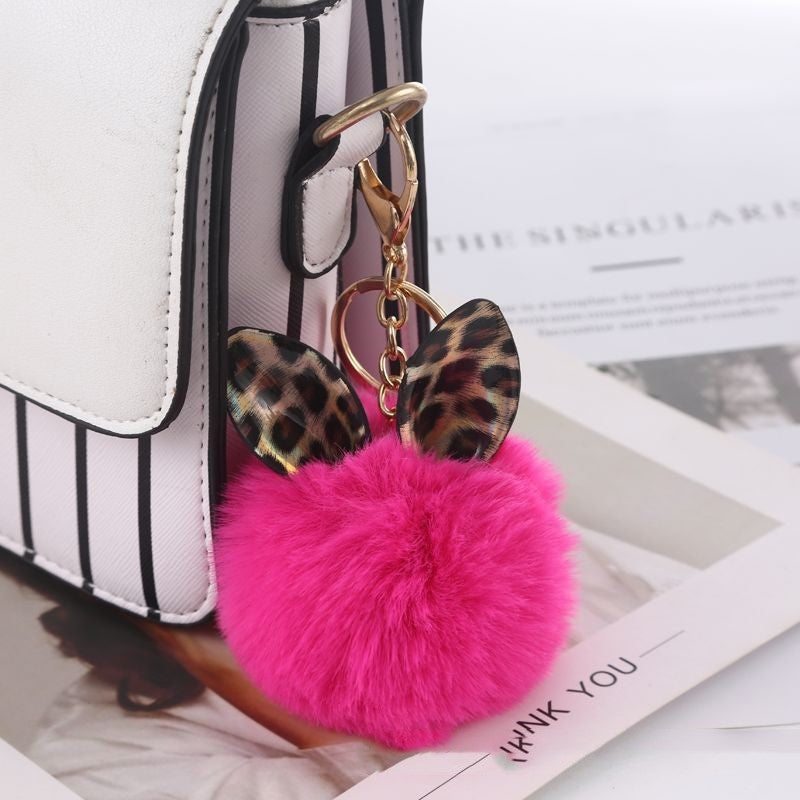 Leopard Print Fur Ball Keychain