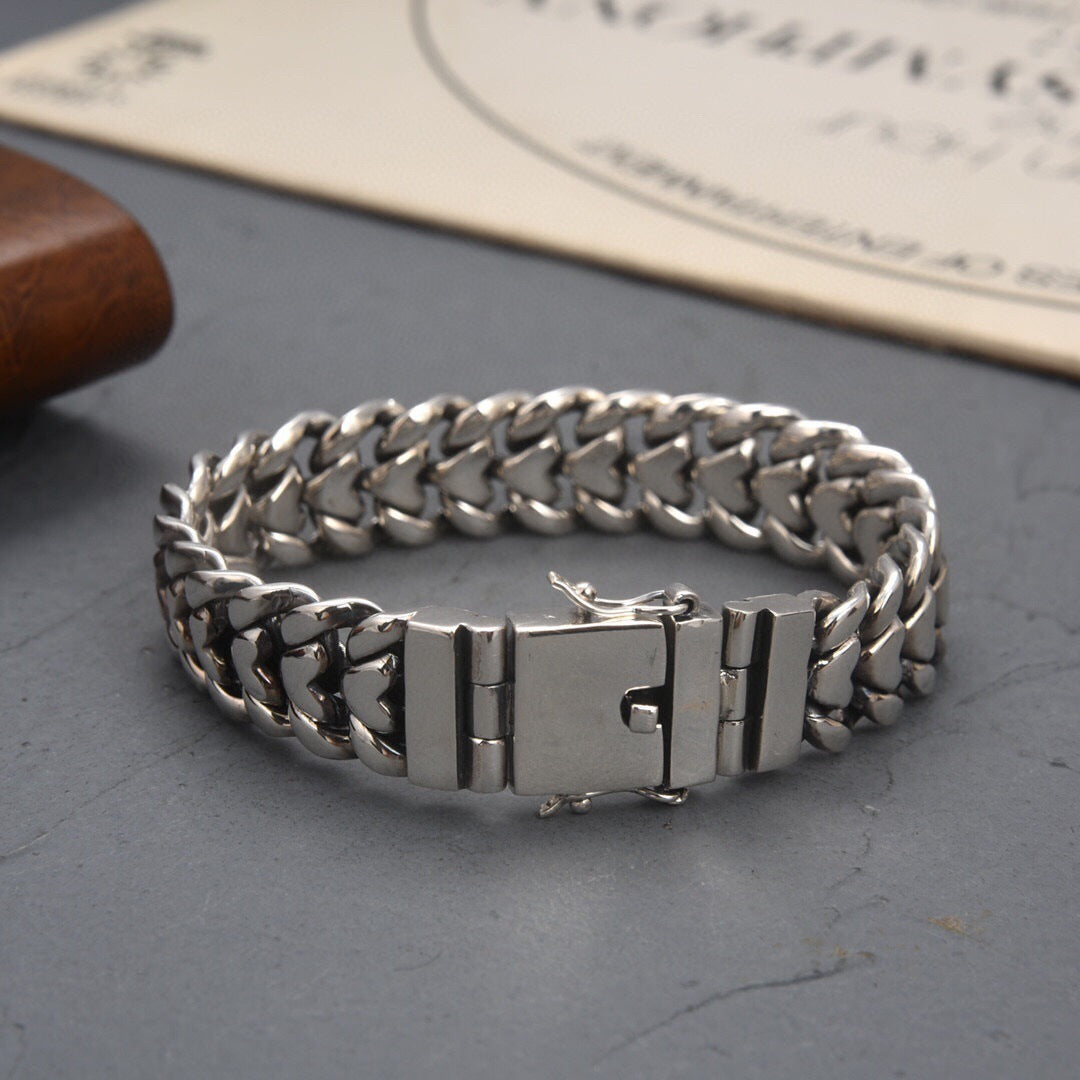 Bold Silver Heart Bracelet