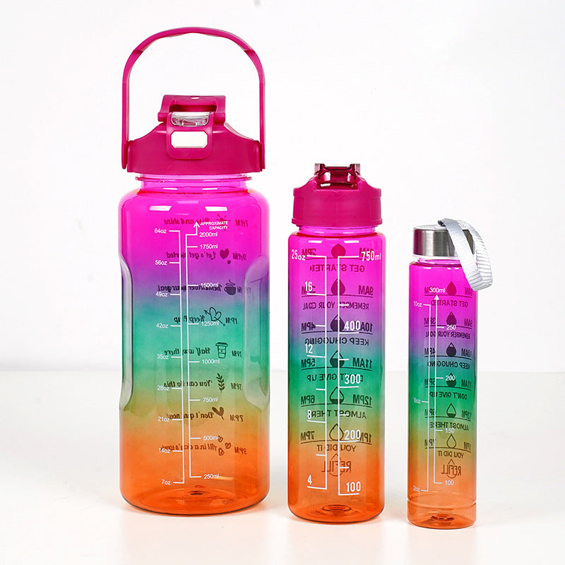 3-in-1 Gradient Color Motivational Water Bottles Set