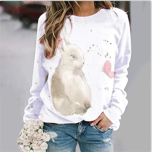 Women's Bunny Print Long Sleeve T Shirt