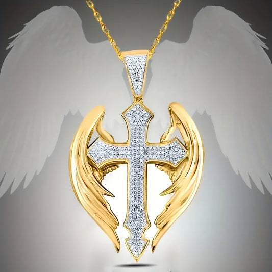 Elegant Rhinestone Angel Cross Necklace