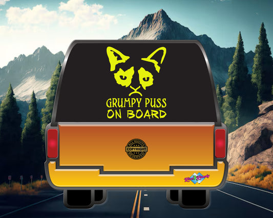 Grumpy Puss on board, Vinyl Decal
